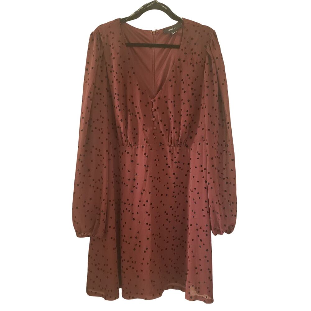 FOREVER 21+ 3x Maroon knee- length Dress‎ w/ velvet polka dots